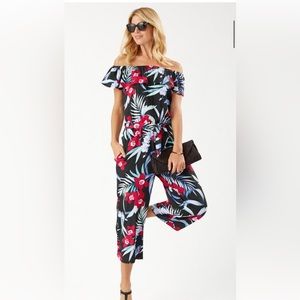 Tommy Bahama Midnight Orchid Off-the-Shoulder Cropped Jumpsuit, size Small. NWT